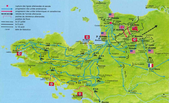 Carte de la progression de Patton et plan de la bataille de Falaise